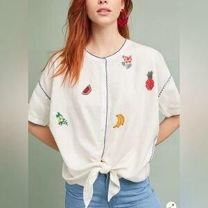 Anthropologie Intropia Fruit Embroidered Top